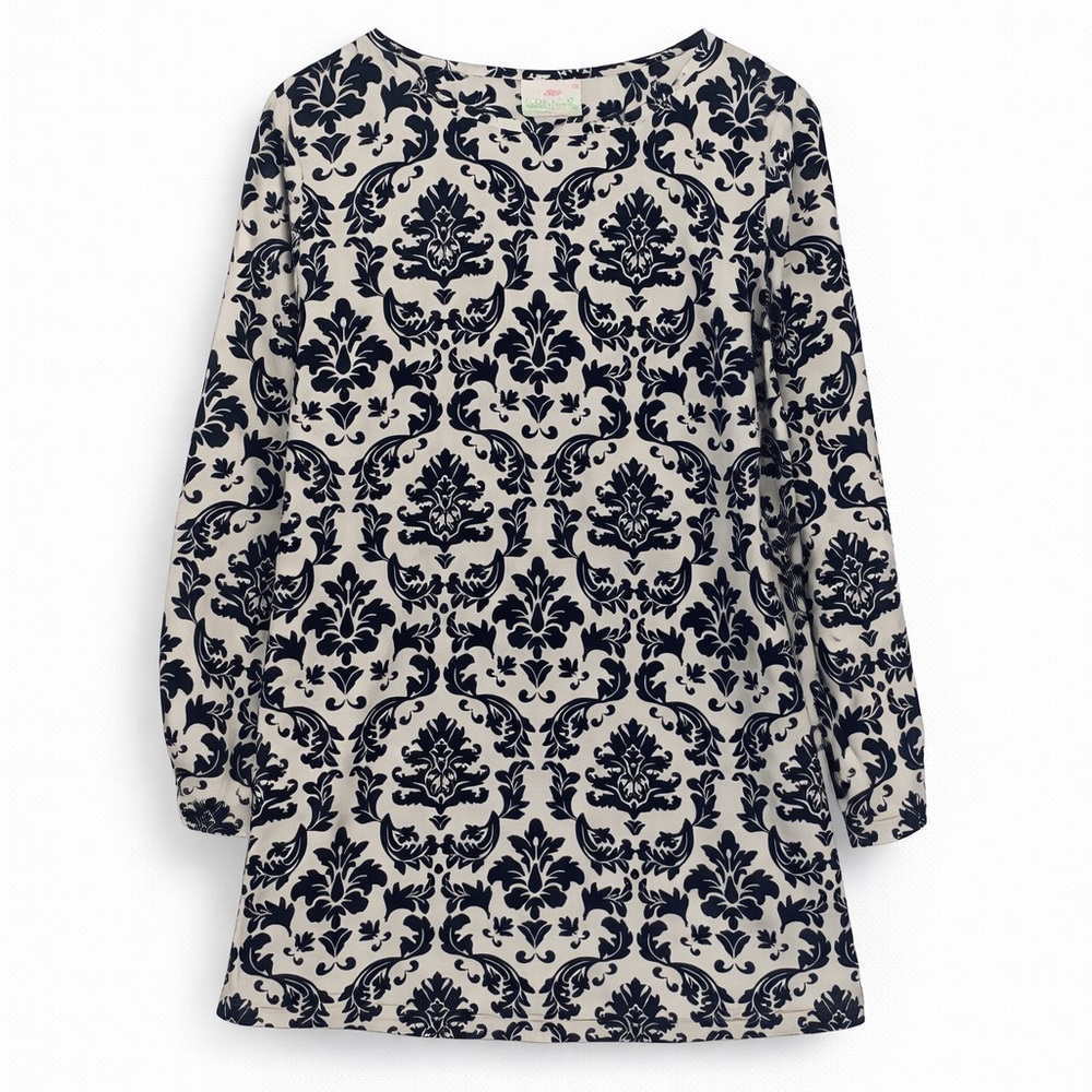 Lolly Wolly Doodle Ladies Damask Black/White Cotton Shift Dress, sz XS